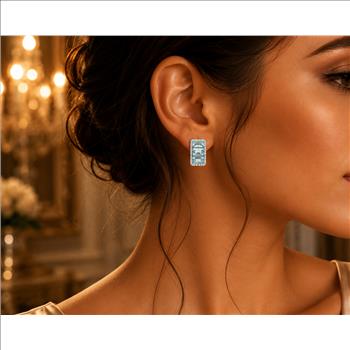 925 Sterling Silver 8.56 Ct Octagon Blue Topaz White Zircon Earrings