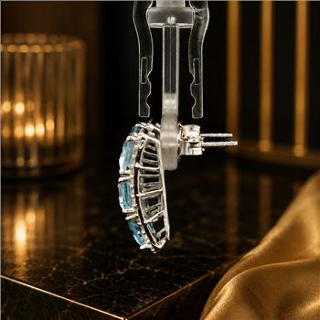 925 Sterling Silver 8.56 Ct Octagon Blue Topaz White Zircon Earrings