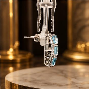 925 Sterling Silver 8.56 Ct Octagon Blue Topaz White Zircon Earrings