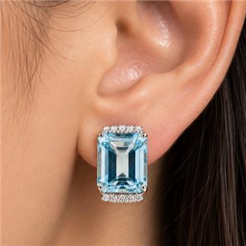 925 Sterling Silver 8.59 Ct Octagon Blue Topaz White Zircon Earrings