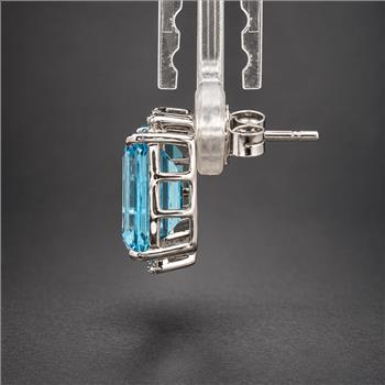 925 Sterling Silver 8.59 Ct Octagon Blue Topaz White Zircon Earrings