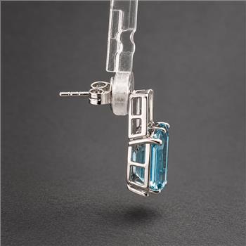 925 Sterling Silver 8.59 Ct Octagon Blue Topaz White Zircon Earrings