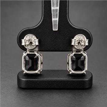 925 Sterling Silver 8.59 Ct Octagon Blue Topaz White Zircon Earrings