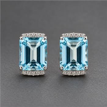 925 Sterling Silver 8.59 Ct Octagon Blue Topaz White Zircon Earrings