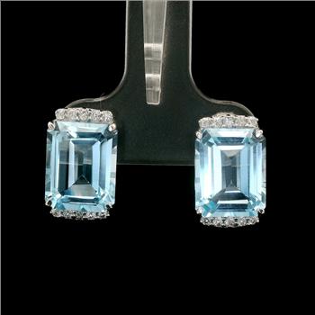 925 Sterling Silver 8.59 Ct Octagon Blue Topaz White Zircon Earrings