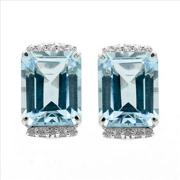 925 Sterling Silver 8.59 Ct Octagon Blue Topaz White Zircon Earrings