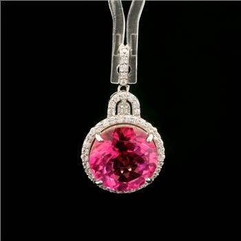 925 Sterling Silver 8.63 Ct Round Pink Topaz White Zircon Pendant