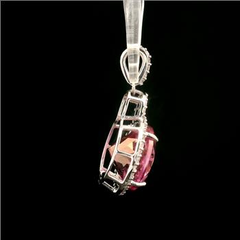 925 Sterling Silver 8.63 Ct Round Pink Topaz White Zircon Pendant