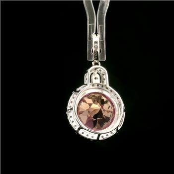 925 Sterling Silver 8.63 Ct Round Pink Topaz White Zircon Pendant