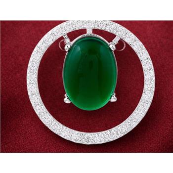 925 Sterling Silver 8.76 Ct Oval Cr Emerald Cubic Zirconia Pendant