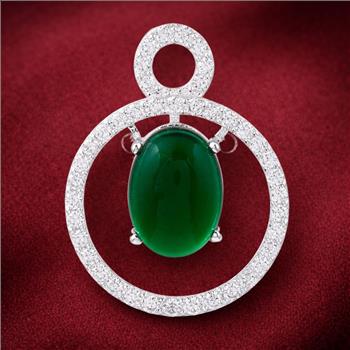 925 Sterling Silver 8.76 Ct Oval Cr Emerald Cubic Zirconia Pendant