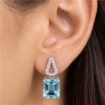925 Sterling Silver 8.82 Ct Octagon Blue Topaz White Zircon Earrings