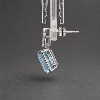 925 Sterling Silver 8.82 Ct Octagon Blue Topaz White Zircon Earrings