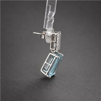 925 Sterling Silver 8.82 Ct Octagon Blue Topaz White Zircon Earrings