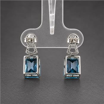 925 Sterling Silver 8.82 Ct Octagon Blue Topaz White Zircon Earrings