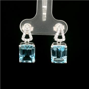 925 Sterling Silver 8.82 Ct Octagon Blue Topaz White Zircon Earrings