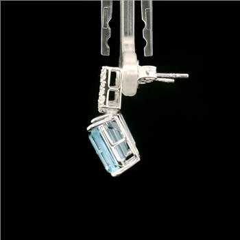 925 Sterling Silver 8.82 Ct Octagon Blue Topaz White Zircon Earrings