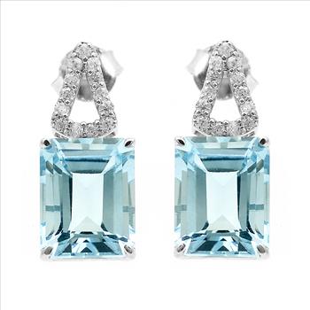 925 Sterling Silver 8.82 Ct Octagon Blue Topaz White Zircon Earrings