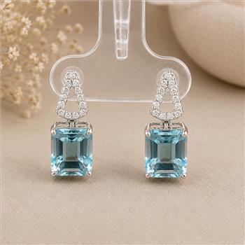 925 Sterling Silver 8.82 Ct Octagon Blue Topaz White Zircon Earrings