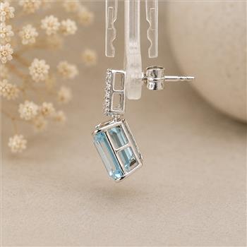 925 Sterling Silver 8.82 Ct Octagon Blue Topaz White Zircon Earrings