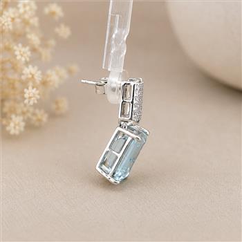 925 Sterling Silver 8.82 Ct Octagon Blue Topaz White Zircon Earrings