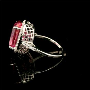 925 Sterling Silver 9.34 Ct Cushion Pink Topaz White Zircon Ring 7 US Ring Size