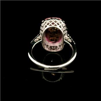 925 Sterling Silver 9.34 Ct Cushion Pink Topaz White Zircon Ring 7 US Ring Size