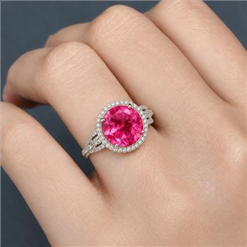 925 Sterling Silver 9.35 Ct Round Pink Topaz White Zircon Ring 7 US Ring Size