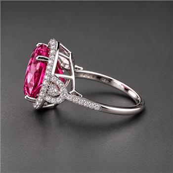 925 Sterling Silver 9.35 Ct Round Pink Topaz White Zircon Ring 7 US Ring Size