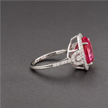 925 Sterling Silver 9.35 Ct Round Pink Topaz White Zircon Ring 7 US Ring Size
