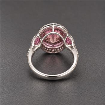 925 Sterling Silver 9.35 Ct Round Pink Topaz White Zircon Ring 7 US Ring Size