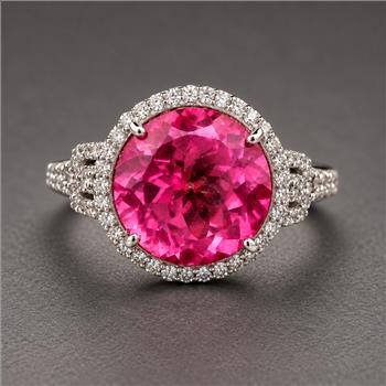 925 Sterling Silver 9.35 Ct Round Pink Topaz White Zircon Ring 7 US Ring Size