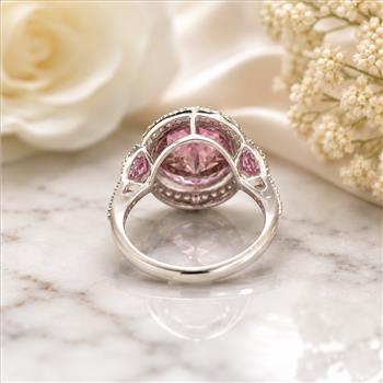 925 Sterling Silver 9.35 Ct Round Pink Topaz White Zircon Ring