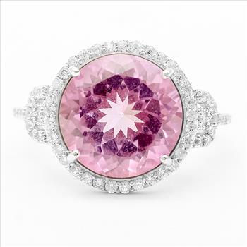 925 Sterling Silver 9.35 Ct Round Pink Topaz White Zircon Ring