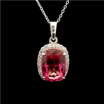 925 Sterling Silver 9.58 Ct Cushion Pink Topaz White Zircon Pendant