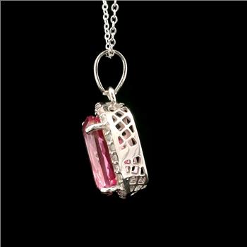 925 Sterling Silver 9.58 Ct Cushion Pink Topaz White Zircon Pendant