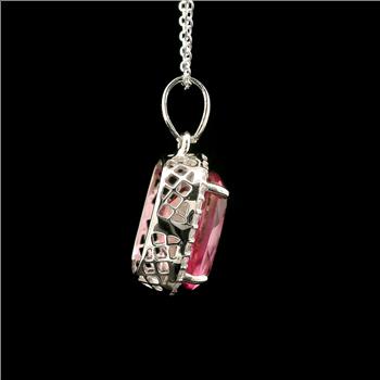 925 Sterling Silver 9.58 Ct Cushion Pink Topaz White Zircon Pendant