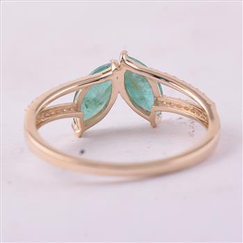 9K Gold 0.89 Ct Marquise Emerald Ring 7 US Ring Size