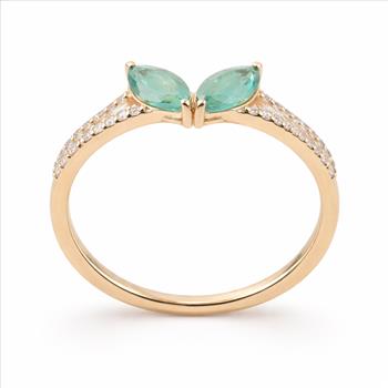 9K Gold 0.89 Ct Marquise Emerald Ring 7 US Ring Size