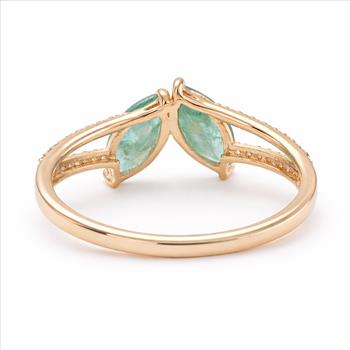 9K Gold 0.89 Ct Marquise Emerald Ring 7 US Ring Size
