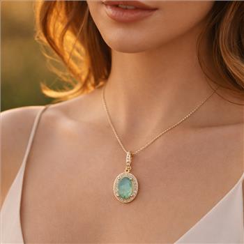 9K Gold 0.91 Ct Oval Emerald Pendant