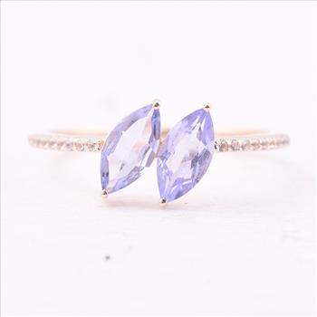 9K Gold 0.93 Ct Marquise Tanzanite Ring 7 US Ring Size