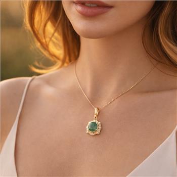 9K Gold 1.07 Ct Round Emerald Pendant