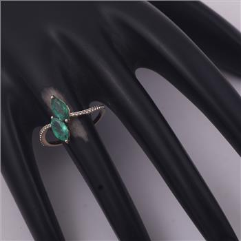 9K Gold 1.08 Ct Marquise Emerald Ring 7 US Ring Size