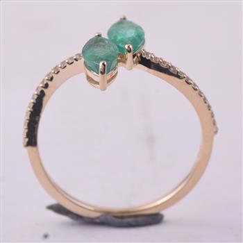 9K Gold 1.08 Ct Marquise Emerald Ring 7 US Ring Size