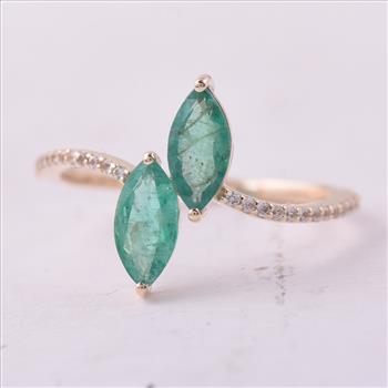 9K Gold 1.08 Ct Marquise Emerald Ring 7 US Ring Size