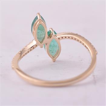9K Gold 1.08 Ct Marquise Emerald Ring 7 US Ring Size