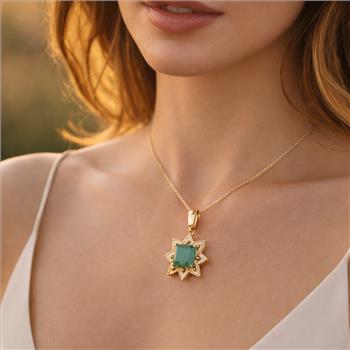 9K Gold 1.16 Ct Square Emerald Pendant