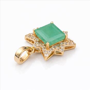 9K Gold 1.16 Ct Square Emerald Pendant