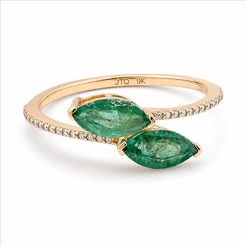 9K Gold 1.20 Ct Marquise Emerald Ring 7 US Ring Size